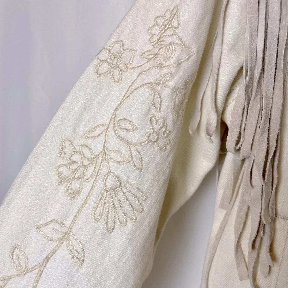 Scully Western Style Cream Jean Jacket with Suede Fringe - Picture 6 of 9